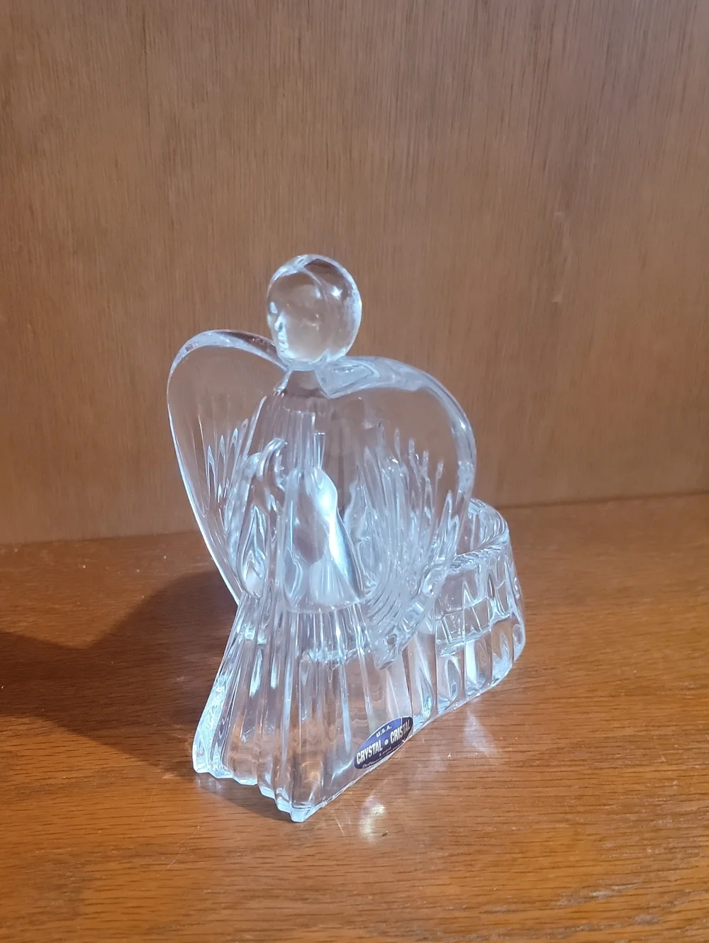 Vtg. Heavy Clear DePlomb Crystal Angel Votive Tealight Candle Holder- USA